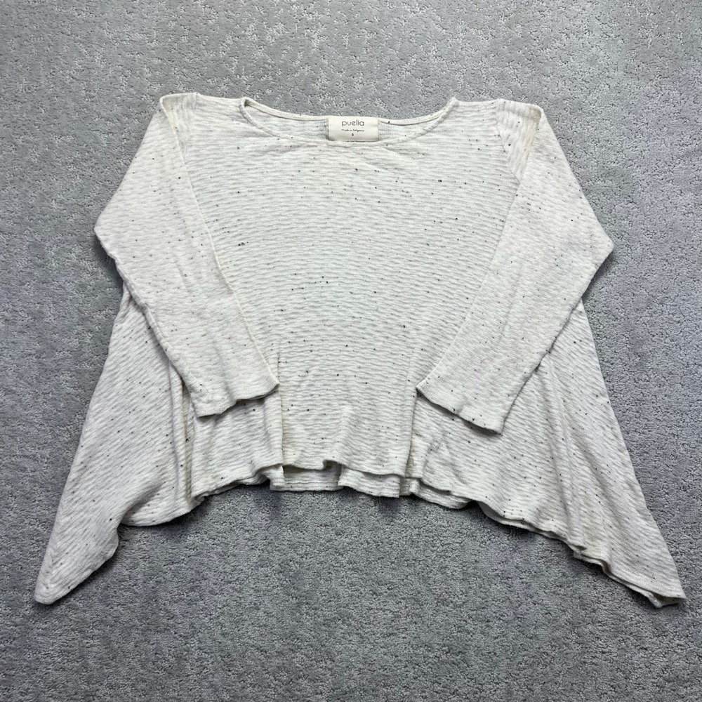 Puella Long Sleeve Top Womens Small‎ Cream Speckled Knit Sharkbite Hem USA Made